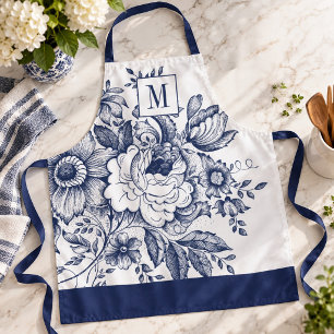 Tablier Pivoine de maison de ferme française vintage bleu