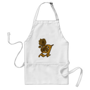 Tablier Pivoine dorée monogramme élégant initial A