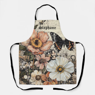 Tablier Pivoine papillon botanique vintage