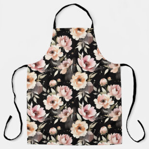 Tablier Pivoines à l'aquarelle avec lavis pastel