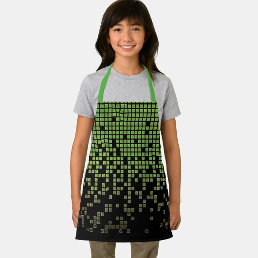 Tablier Pixels d'ordinateur 8 bits - Pluie noire verte pou (Insitu)