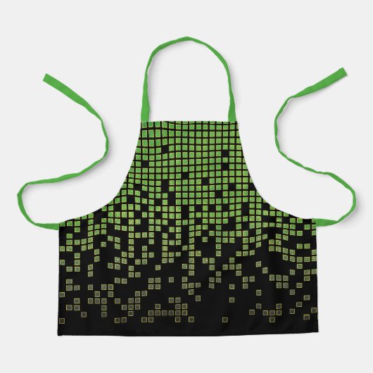 Tablier Pixels d'ordinateur 8 bits - Pluie noire verte pou (Recto)