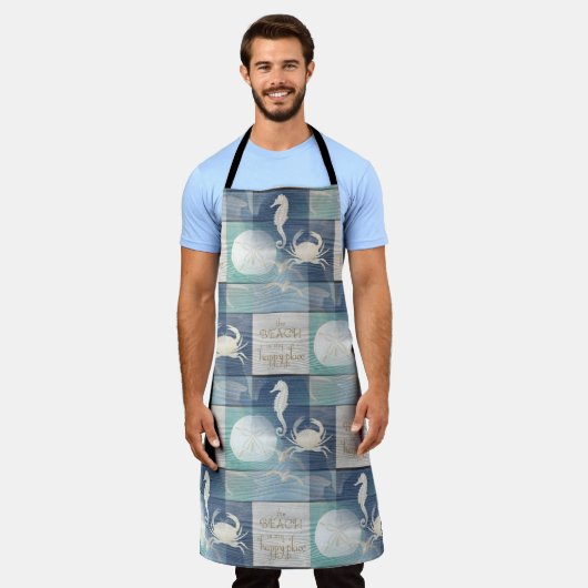 Tablier Plage Joyeux Lieu Blue Aqua Apron (Porté)