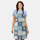 Tablier Plage Joyeux Lieu Blue Aqua Old Wood Sea Apron (Porté)