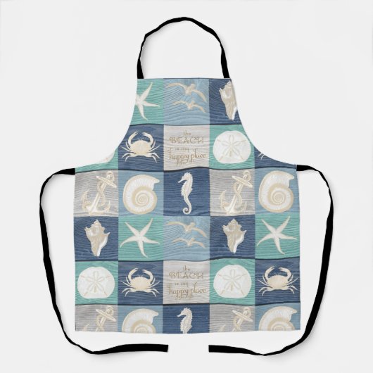 Tablier Plage Joyeux Lieu Blue Aqua Old Wood Sea Apron (Recto)