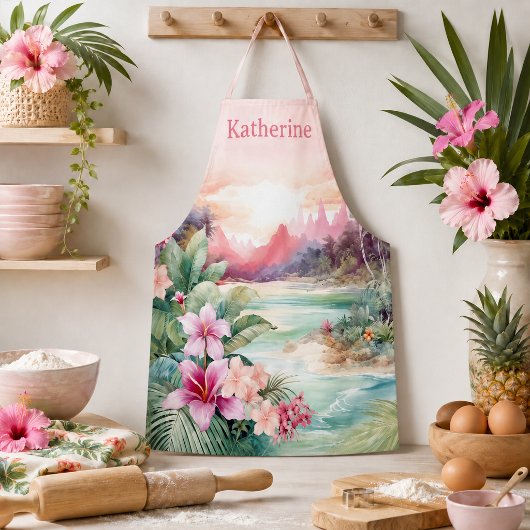 Tablier Plage Tropicale Rose
