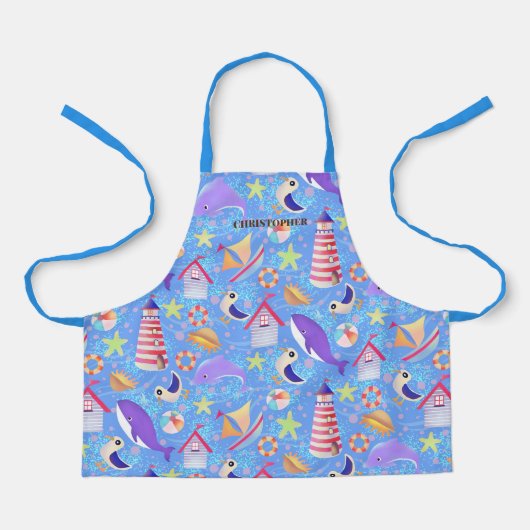 Tablier Plages amusantes Bleu Apron (Recto)