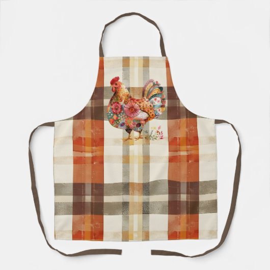 Tablier Plaid Automne avec design Rooster Coloré (Recto)