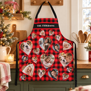 Tablier Plaid Buffalo Rouge Famille Coeur Photo Collage No
