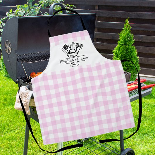 Tablier Plaid de buffle blanc et rose