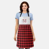 Tablier Plaid de buffle rouge et noir | Monogramme (Porté)