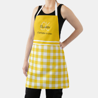 Tablier Plaid Monogramme Jaune et Blanc Nom