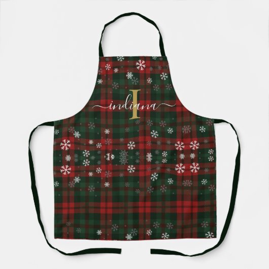 Tablier Plaid Monogramme Script Flocons de Neige Tartan Pe (Recto)