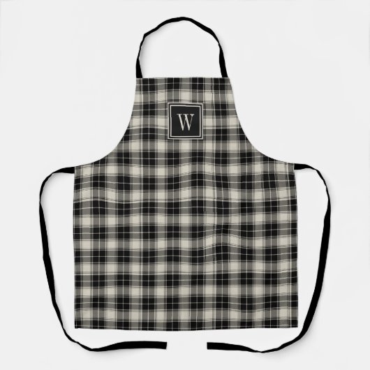 Tablier Plaid noir et beige avec Monogramme (Recto)