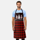 Tablier Plaid Reindeer and Pine Trees Christmas Scene (Porté)