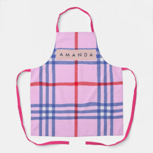 Tablier Plaid Rose Pâle Personnalisé avec Rouge et Bleu