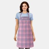 Tablier Plaid rose rose personnalisé (Porté)