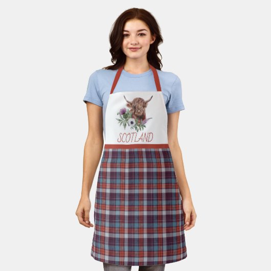 Tablier Plaid rouge avec la vache écossaise Highland et le (Porté)