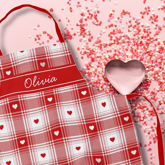 Tablier Plaid Rustique avec Saint-Valentin coeurs