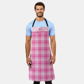 Tablier Plaids roses avec monogramme personnalisé initiale (Porté)