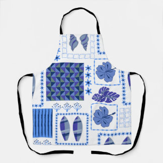 Tablier Planche de surf tropicale bleue motif hibiscus