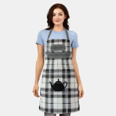 Tablier Plaqué blanc noir sophistiqué avec motif de théièr (Porté)