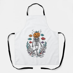 Tablier Plongeur squelette de citrouille vintage Halloween
