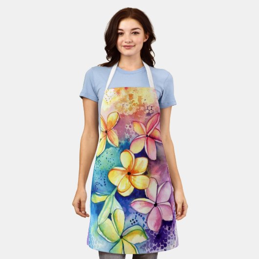 Tablier Plumeria Frangipani Aloha Fleurs Cuisine Apron (Porté)