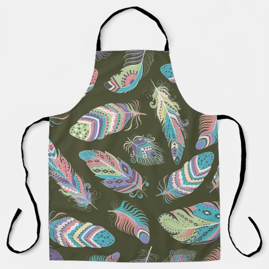 Tablier Plumes Boho Motif sans couture. Retour ethnique Tr (Recto)