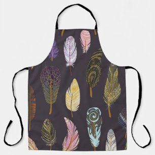 Tablier Plumes d'oiseaux colorées Motif d'aquarelle