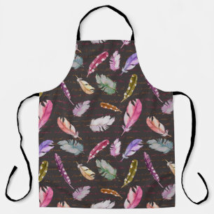 Tablier Plumes d'oiseaux et note manuscrite. Mer aquarelle