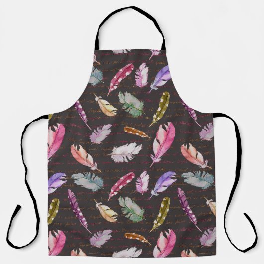 Tablier Plumes d'oiseaux et note manuscrite. Mer aquarelle (Recto)