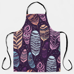 Tablier Plumes ethniques : motif noir et blanc