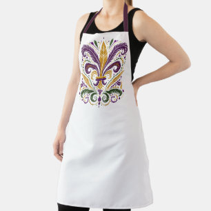 Tablier plumes fleur de lis jaune, vert, violet