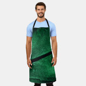 Tablier Plumes Vertes, Belle Texture Motif. (Porté)