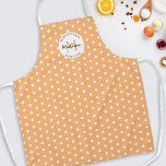 Tablier Poche Vintage de Cuisine personnalisée<br><div class="desc">Tablier de cuisine personnalisé avec un arrière - plan de pêche élégant qui peut être changé à n'importe quelle couleur,  un motif de pois vintage,  votre initiale,  nom,  et une citation pâtissière.</div>