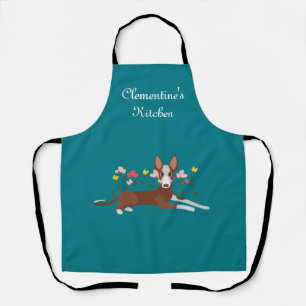 Tablier Podenco chien personnalisé floral bleu