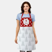 Tablier Points de Noël & Arbres blancs Nom personnalisé (Porté)
