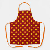 Tablier Points oranges et jaunes sur fond rouge (Recto)