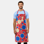 Tablier Points Rouge Et Bleu Sur Rouge (Porté)