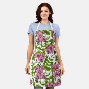 Tablier Pois doux et bourdons, rose, vert et blanc