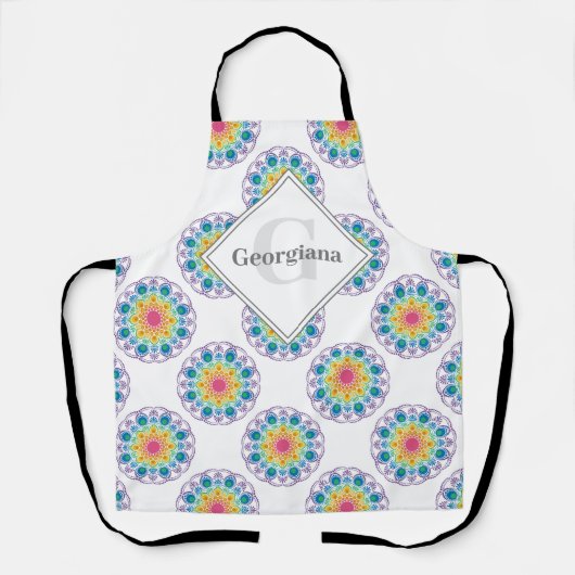 Tablier Pois floraux arc-en-ciel personnalisés Mandala (Recto)