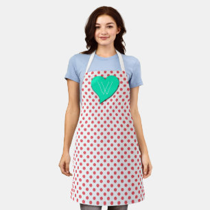Tablier Pois roses de corail - Monogramme par Shirley Tayl
