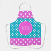 Tablier Pois turquoise et blanc avec monogramme rose (Recto)