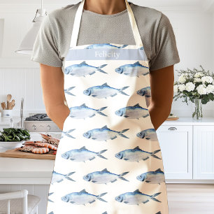 Tablier Poisson bleu aquarelle côtier