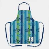 Tablier Poisson côtier prépa vert bleu rayé (Recto)