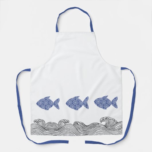 Tablier Poisson et vagues côtiers bleus (Recto)