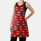 Tablier Poisson moderne rétro, rouge profond et gris (Insitu)