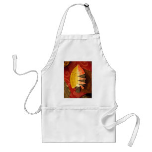 Tablier poisson plat jaune et rouge avec rayures noires.jp