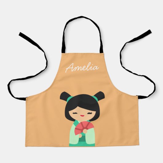 Tablier Poisson rose Kokeshi Poupées japonaises (Recto)